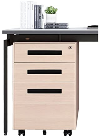 Archivador Gabinete de acero for debajo de la mesa, cajón de oficina, almacenamiento de actividades de estaño, gabinete corto, grano de madera for el hogar con cerradura, gabinete de empuje móvil Gabi