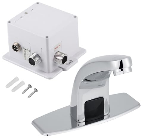 Fafeicy Robinet, Robinet de Lavabo de Salle de Bain à Capteur Automatique avec Boîtier de Commande, Robinet d'eau de Salle de Bain Mains Libres sans, Chrome, Robinets de Lavabo