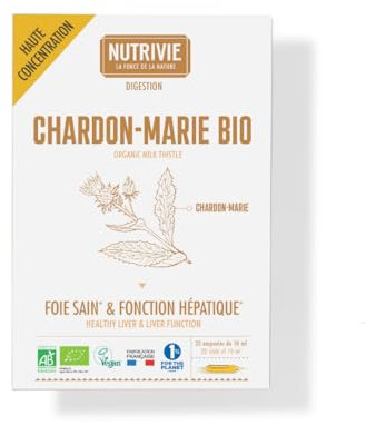 Chardon Marie Bio - Hautement dosé 2400 mg par dose - Protection du foie et Confort Digestif - 20 ampoules - Fabriqué en France - Nutrivie