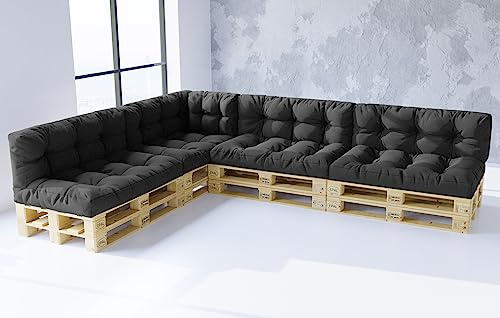 King Matratzen Palettenkissen Set für Europaletten - Premium Wasserdicht sitzkissen rückenkissen Indoor und Outdor 120x80 120x40 60x40 2 Farben (9er Set GRAU (13))