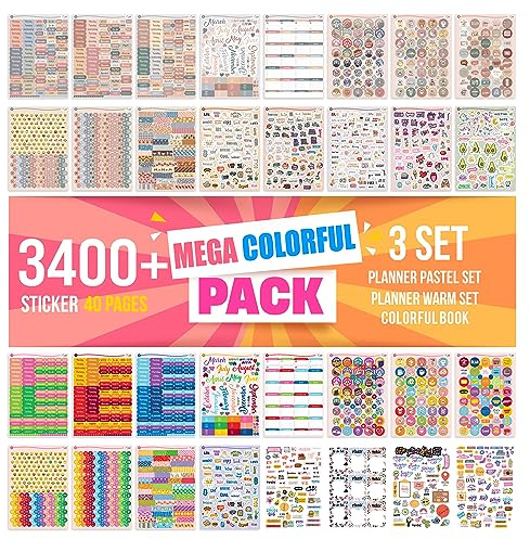 colortouch Planer Stickers Set - 3400+ Stück, 40 Blatt Aufkleber Set für Monatsplaner - Organizer Stickers für Kalender, Planner, Agenda, Journal, Notizbuch - Stickeralbum, Saisonal, Erwachsene
