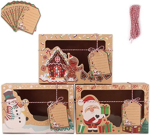 12 Stück Keksschachtel Weihnachten, Kekse Verpackung Weinachten Box, Keksschachtel Kuchen-Kästen mit Sichtfenster für Bäckerei Schokolade Pralinenschachtel Verpackung