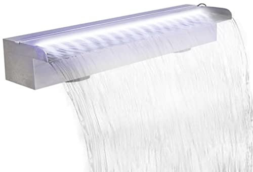 Homgoday Wasserfall für Teich, rechteckig, mit LED, aus Edelstahl, 60 cm, Möbel für Haus Innen Außen Wohnzimmer Schlafzimmer
