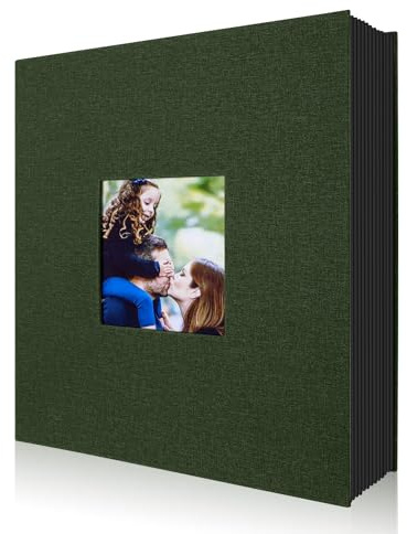 Lanpn Fotoalbum 10x15 400 Taschen, Leinen Einstecken Einsteckalbum für Hochformat Fotos Bilder (Grün)