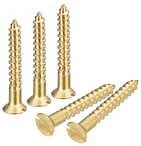 sourcing map 20Pcs Vis à Bois en Laiton M3.5 x 35mm Vis Autotaraudeuse | à Tête Plate, à Entraînement Fendu, Fraisée pour Meubles de Menuiserie