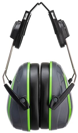 Portwest PW75 HV Extreme Ear Defenders Low Clip On Helmet Mounted Hearing Protection Lightweight Comfortable Colour Coded Cups Certified Safety, Grey/Green, One Size