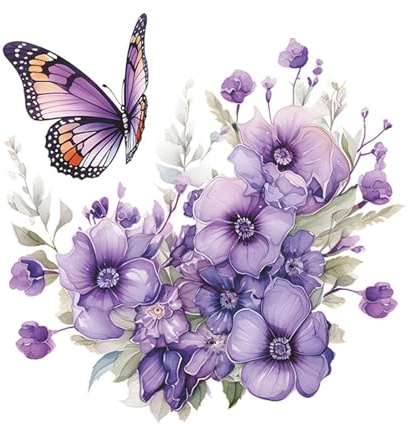 Wilitto WC-Aufkleber mit Blumen, Schmetterlinge, Badezimmer-Dekor, violette Blume, abnehmbar, selbstklebend, PVC, Wandkunst, Aufkleber für lila