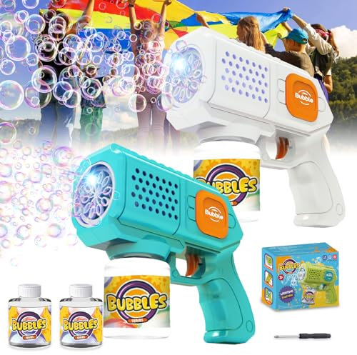 Panacare Elektronische Seifenblasenpistole, Bubble Gun Kinder mit Seifenblasenlösung, Bubble Machine Toys 5000+ Blasen Outdoor Geschenk für Geburtstag/Party/Hochzeit, Bubble Gun 3-10Jahr (2PCS)