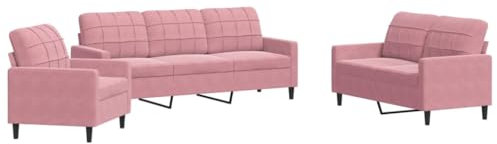 vidaXL 3-TLG. Sofagarnitur mit Kissen Rosa Samt, Sofa, Fernsehsessel, Sessel, Sofa Set, Relaxsofa, Samtsofa, Wohnzimmermöbel, Sofa gepolstert, Couch