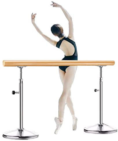 Ballettstange, Mobile Ballettstange aus Stahl für den Haushalt, ausgestattet mit einem Balancehebel aus Massivholz, 5 verstellbaren und stabilen Saugnäpfen (1 m)