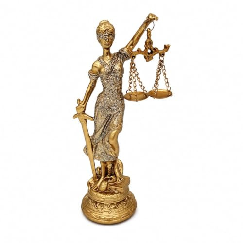 LOGOFUN Statue Lady of Justice, antike, römisch-griechische Anwältin, Figur mit Schuppen und Schwert, blinde Göttin der Gerechtigkeit, Skulptur für Zuhause, Büro, Dekoration – Gold