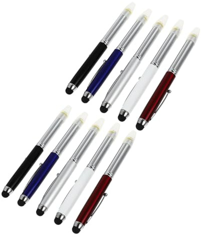 10 Stück Universelle Touchscreen Stifte Kapazitiv, Schwarz, mit LED Licht | Stahl Kunststoff, Glatte Spitze, Pen für Tablet, Touchscreen Stift Handy, Einschulung Feier