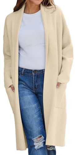 Wintermantel Damen Elegant - Strickjacke Damen Lang Strickmantel Lange-Cardigan Einfarbig Pullover Mit Taschen Casual Winter Warm Strickjacken Langarm Cardigan Strickpullover Sweater Trenchcoat