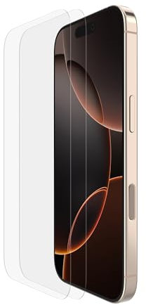Belkin ScreenForce TemperedGlass Schutzfolie iPhone 17 + iPhone 16 Pro, Kratzfest, Displayschutzfolie mit Positionierungsrahmen, Blasenfreie Anbringung, Displayschutz, Glasschutz – 2er-Pack