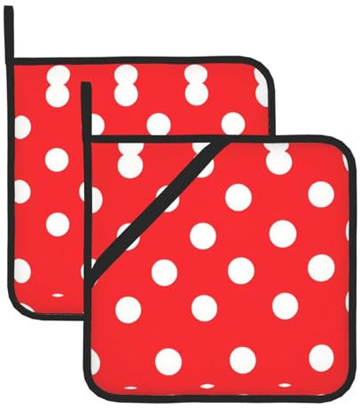 BROLEO Set di 2 presine per la rimozione del coperchio della cucina, spesso, resistente, isolamento antiscottatura, 20,3 x 20,3 cm, immagine a pois rossi e bianchi