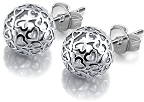 Dankadi Boucles D'oreilles Boule Creux D”amour pour Femme en 925 Argent Sterling, 7MM Clous D'oreilles Rond en Forme de Cœur Évidé Plaqué Or Bijou Cadeau de Fête Anniversaire Mariage (Argent, 7MM)