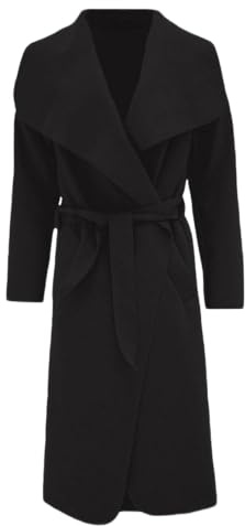 RATAZ Women’s Long Duster Jacket Ladies Waterfall Italian Belted Coat Plus Size UK 8-22 (UK, Alpha, One Size, Regular, Regular, M/L (12-14), Black)