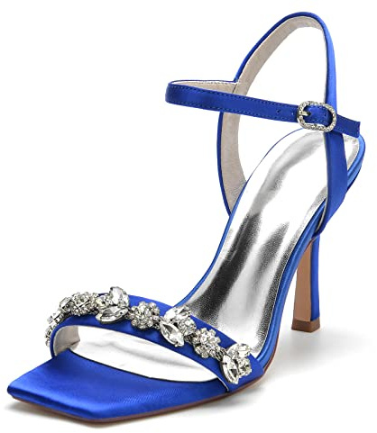 Zapatos De Novia Boda Sandalias De Tacón Alto Mujer 9,5 Cm Punta Cuadrada Abierta Y Tiras Tobillo Bodas Fiestas Graduaciones Trabajos Citas Tacones Aguja