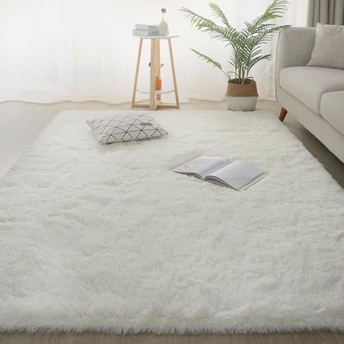 XUEDNGM Schlafzimmer Bettvorleger Teppich 65 x 155 cm Prämie Dick Teppich Teppich Wohnzimmer Hochflor Pflegeleicht Und Einfarbig, Weich Modern Unifarben für Wohn Schlafzimmer, Weiß