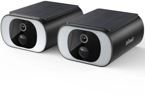 ieGeek 3MP Telecamera Wi-Fi Esterno con Pannello Solare, S1(2 Pezzi) | Pannello Solare Incorporato,Videocamera Sorveglianza Batteria, Rilevamento Umanoidi, Allarme Sonoro Luminoso,IP65,2 Vie Audio