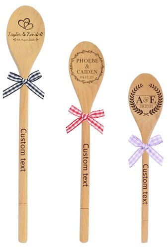 Cuillère à mélanger en bois gravée avec photo personnalisée, cuillère à mélanger pour couple de mariage, texte personnalisable, cuillère en bois novatrice et intéressante, cadeau de cuisine