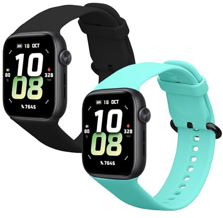 kwmobile 2x Straps for HONOR Watch 5 (STL-L19) Watch Strap - Silicone Replacement Watch Strap Set - Replacement Bands Black/Mint