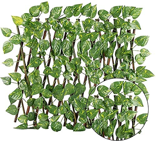Panneau de clôture de jardin en bois avec feuilles artificielles extensible pour brise-vue et intimité