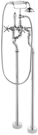 WOTZOV Freistehende Badewannenarmatur, Chrom, Badewannenarmaturen mit Dusche, 360 Grad drehbarer Wasserhahn, Badarmaturen, Mischbatterie, Doppelhebel für Badewanne und Dusche
