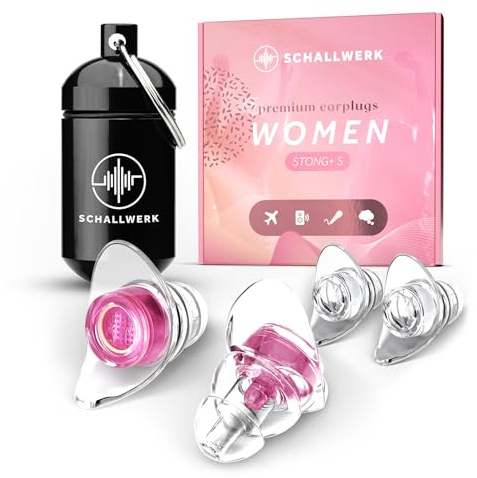 Schallwerk ® Women+ | Bouchons d'oreilles discrets – Amortissent le bruit et préservent la qualité sonore – Bouchons d'oreilles transparents