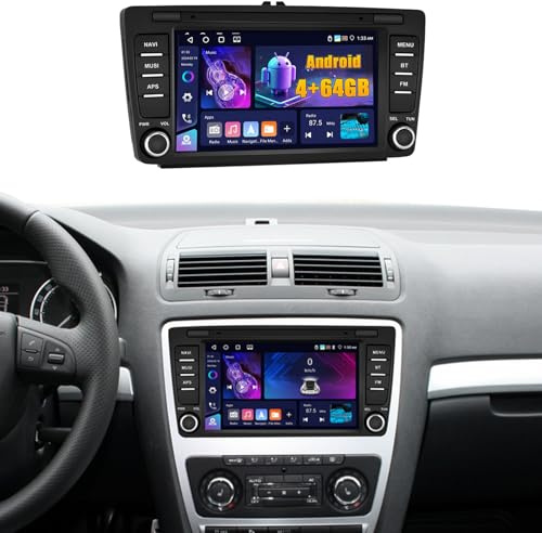 Fuluku 4+64G Android Autoradio für Skoda Octavia Yeti Rapid Supeb Roomster mit Wireless Carplay&Android Auto, 8'' IPS Touch Screen Radio mit Bluetooth 5.0/GPS/Rückfahrkamera/FM/WiFi/SWC