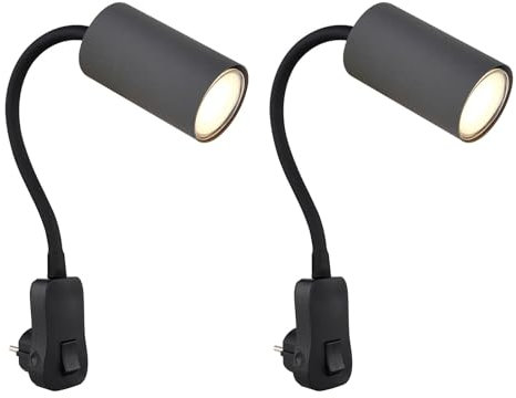 bmf-versand® Steckdosenlampe mit Schalter 2er Set - Nachtlicht Lampe Schlafzimmer - Nachttischlampe mit Schalter Wandmontage Schwarz - Leselampe Kinder Wandleuchte mit Stecker Schwanenhals GU10