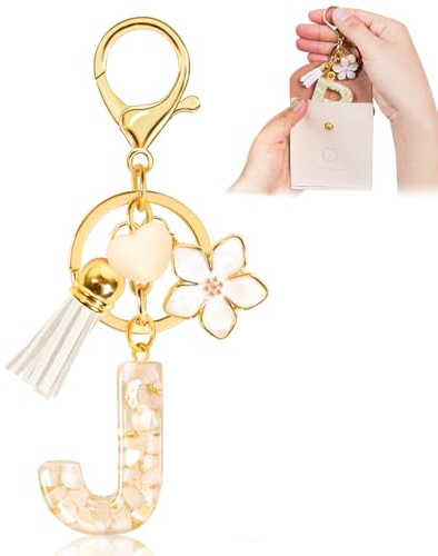 Fengguock Schlüsselanhänger Schlüssel Buchstabe Anhänger Schlüsselanhänger mit Anfangsbuchstaben Herzförmig Mädchen Keychain mit Blume Geschenk für Mädchen