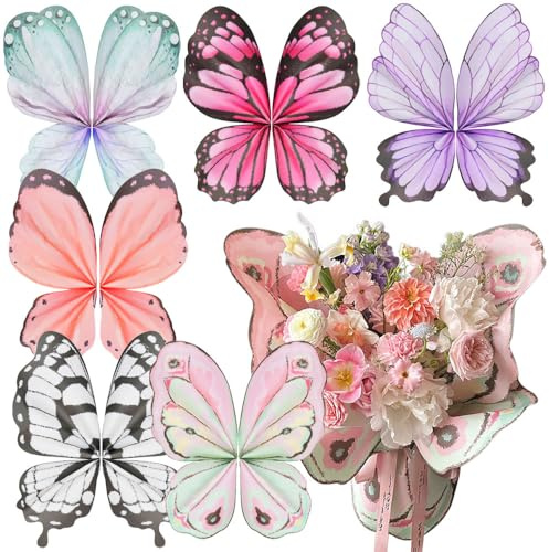 6 Paare Schmetterlinge Blumenstrauß Papier Geschenkpapier Blumen Papier für Blumenstrauß Verpackung Blumenstrauss Blumenpapier Flower Wrapping Paper Bunt Schmetterling Blumenverpackung Packpapier