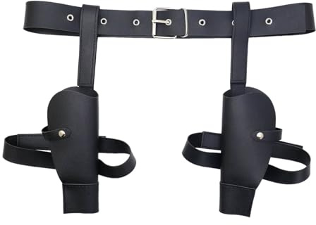 Erwachsene Pistolengürtel mit 2 Taschen Cowboy-Kostüm Schwarz Unisex-Kostüm-Zubehör Cosplay Pistolenholster - Bestens geeignet für Karneval & Kostümfest Faschingskostüme LARP Cosplay