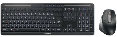 CHERRY Stream Desktop Ultimate, Kabelloses Multi-Device Tastatur-Maus-Set, Französisches Layout (AZERTY), Ergonomische Rechtshändermaus, Aufladbar, Schwarz