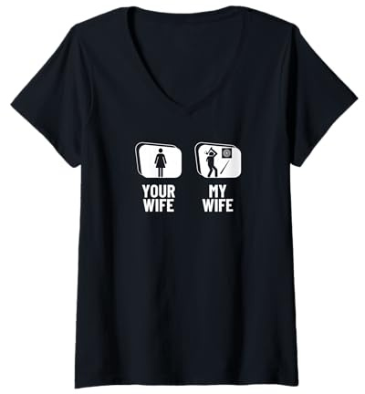 Womens Hatchet Thrower Your Wife My Wife Husband Funny Axe Throwing V-Neck T-Shirt