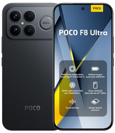 XIAOMI POCO F8 Ultra - Smartphone de 16+512GB, Pantalla AMOLED de 6,85” 120Hz, Snapdragon 8 Elite Gen 5, Carga Hypercharge 100W e inalámbrica 50W, Cargador no Incluido, Negro (Versión ES)