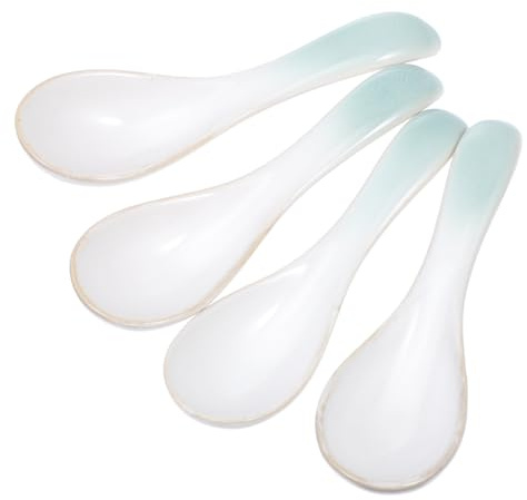 DIYEAH 4 pezzi Cucchiai Ceramica per Zuppa e Porridge Cucchiai da Cucina Ergonomici Manico Comodo Design Vintage Sfumato Verde per Casa e Ristorante