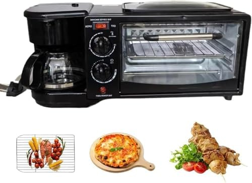 Estación de desayuno multifuncional 3 en 1, combinación de horno tostador y cafetera, electrodoméstico de cocina compacto para hogares y cocinas pequeñas