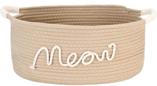 Sea Team Beige Meow Cotton Rope Storage Bin Pet Toy Food Shelf Basket