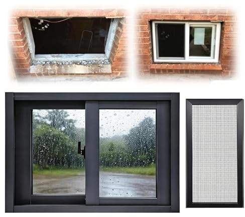 Vinyl Basement Window, 30x12in 30x16in 31x12in 32x13in 32x14in 32x16in Slider Window Replacement Sliding Windows for Shed Chicken Coop Bathroom Home Rv Garage(Black,36x22)