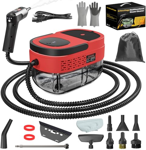 Handheld Steam Cleaner, 2500W High Temperature Pressurized Machine, 1.6L Water Tank, Handle-controlled Steam Output, Portable Cleaning Steamer for Home, Car, Bed Bugs, Furniture, Red