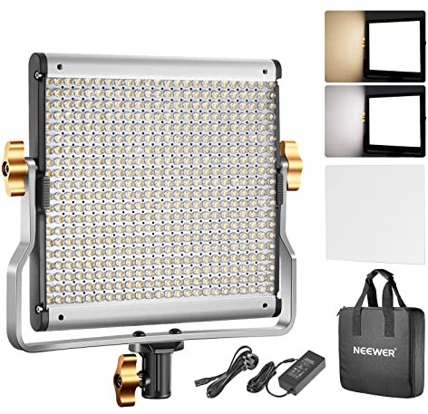 NEEWER Dimmable Bi-color LED with U Bracket Professional Video Light for Studio, YouTube Outdoor Video Photography Lighting Kit, Durable Metal Frame, 480 LED Beads, 3200-5600K, CRI 96+(UK Plug)