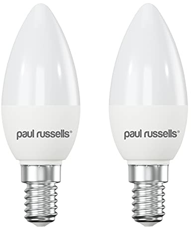 paul russells LED Light Small Edison Screw E14, 60watt Equivalent, 6.5W 806LM LED Bulbs, 2700K Bright Warm White, Frosted C35 SES Candle Energy Saving Non-Dimmable Chandelier Lightbulbs, 2 Pack
