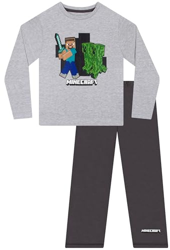 Minecraft Pyjama Garcon, Ensembles De Pyjama Garçon Creeper, Pyjamas Jeux Enfant, Gris 11-12 Ans