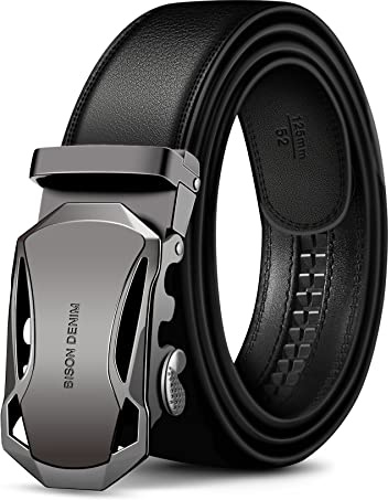 BISON DENIM Gürtel Herren Leder Automatik Ledergürtel Ratsche Gürtel 35mm | Automatikgürtel Echtleder ohne Löcher, Ratschengürtel für Business Anzug Jeans Casual, Geschenkbox