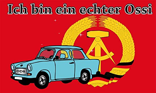 Fahne Flagge Ich bin ein echter Ossi - DDR Trabi 90x150 cm Hissfahne mit Ösen Fahnen