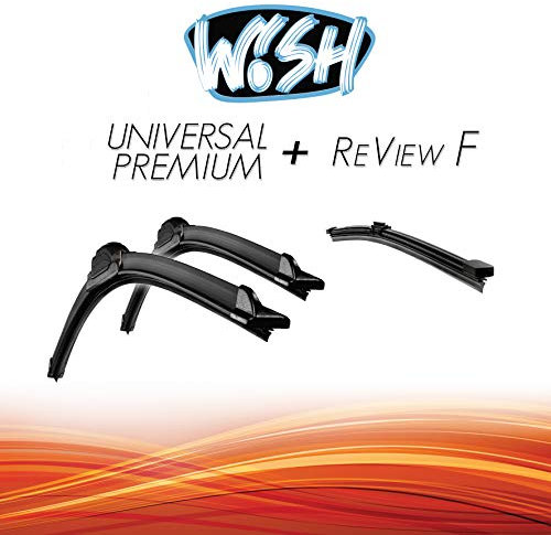 Wish® Universal Premium Satz Front + Heck Scheibenwischer Länge: 24 600mm / 19 480mm / 13 330mm Wischblätter Vorne und Hinten Scheibenwischer Flachbalkenwischer + ReView F UP24.19.B5.B2.C.RF13