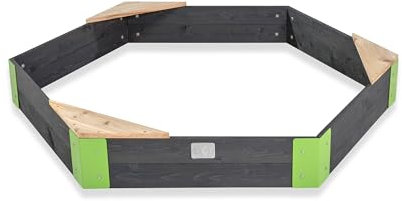 EXIT Toys Aksent Holzsandkasten Sechseck - Mit 3 Sitzplätzen - Stabile Metallecken - Modernes Design - Für draußen im Garten - Für Kinder - 100% FSC Zedernholz - 160x140cm