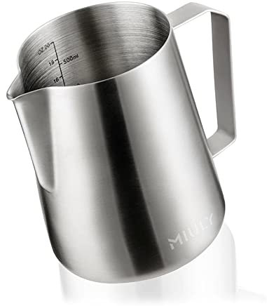 MaxMiuly Milk Frother Jug 600ml for Coffee Machine,Stainless Steel Milk Frothing Pitcher for Flat Whites Cappuccino and Latte's, 20oz Measuring Milk Jug